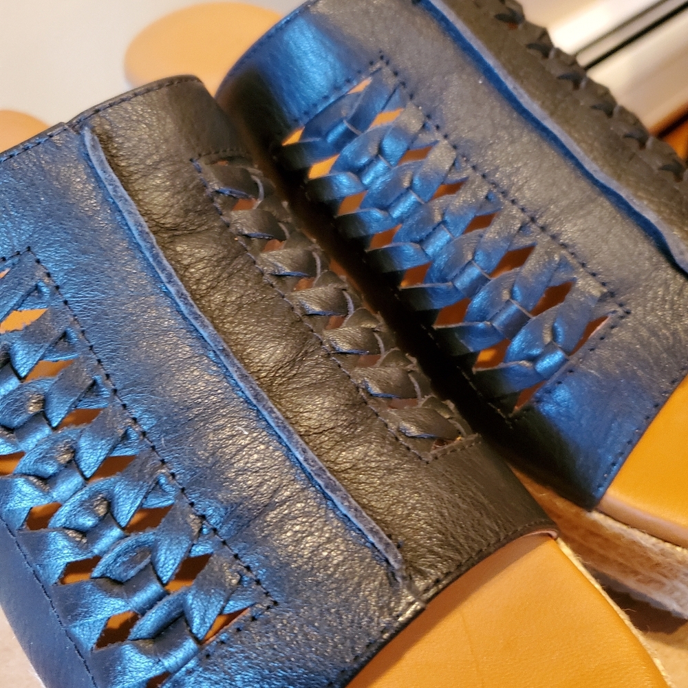 Gentle Souls Black Woven Leather Platform Slide Sandals - Picture 3 of 9